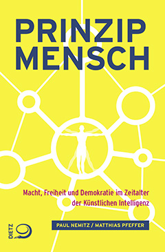 Cover des Buches: Prinzip Mensch mit menschlicher Silhouette in Struktur auf gelbem Grund
