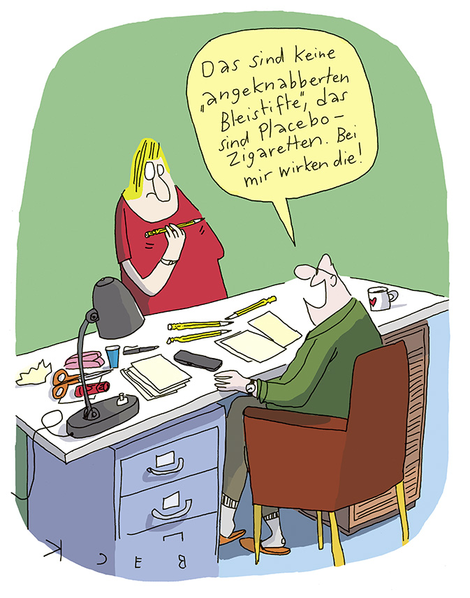 Cartoon von BECK: Mann am Schreibtisch sagt zu vor ihm stehender Frau: 