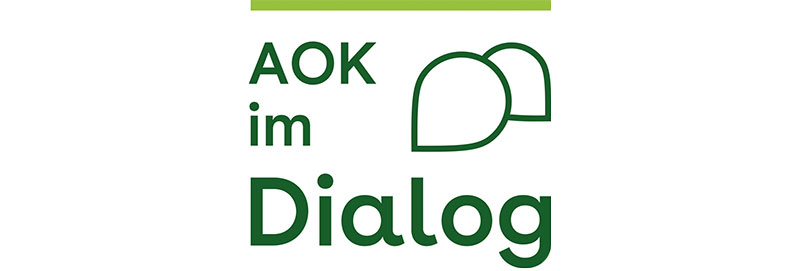 Logo: AOK im Dialog mit grüner Schrift auf weißem Grund