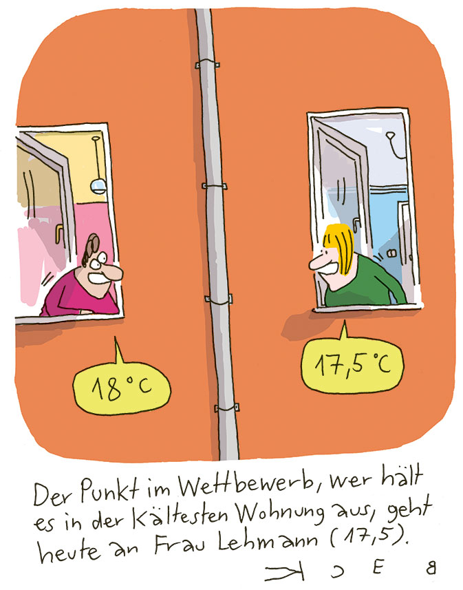 Cartoon von BECK: Zwei Frauen stehen am Fenster und blicken sich an. Die eine sagt 
