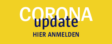 Symbolbild: Gelber Hintergrund auf dem Corona update, hier anmelden steht